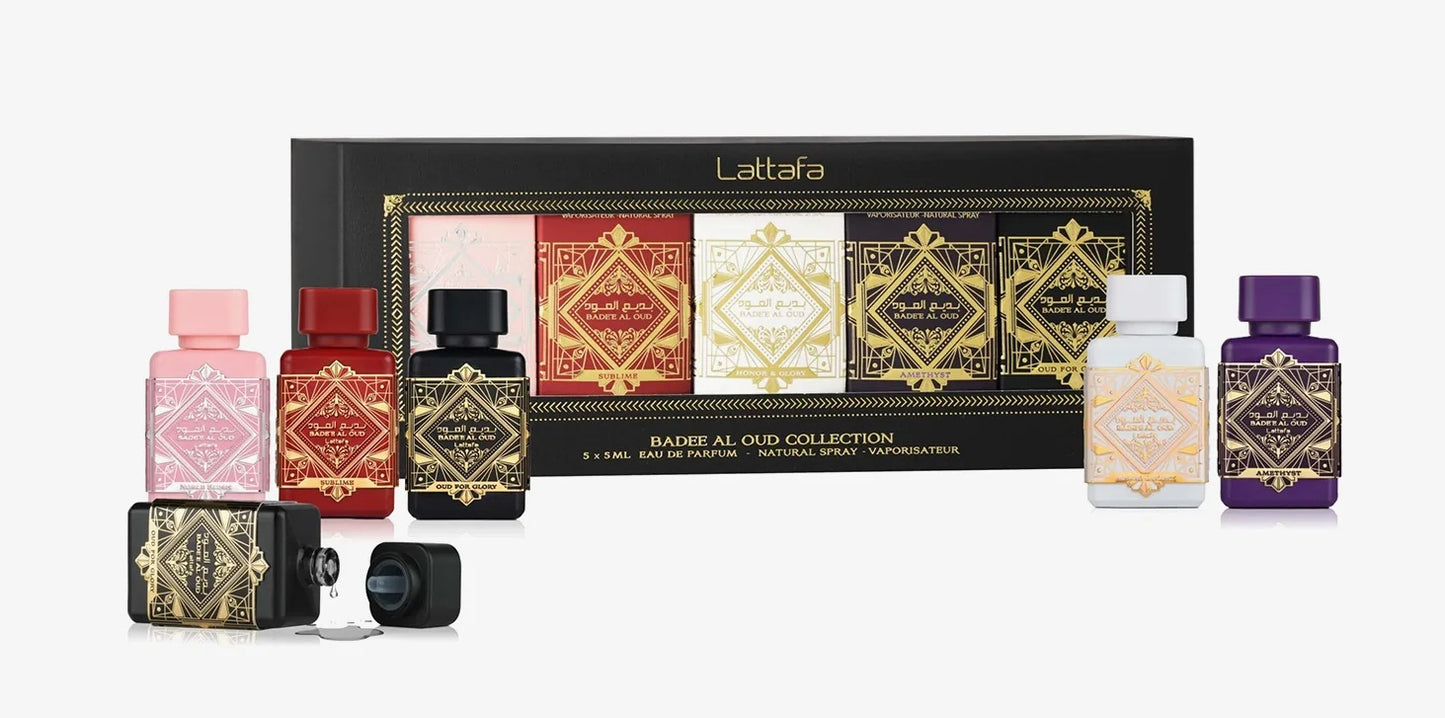 Lattafa Badee Al Oud Discovery Set 5 vienības, katra 5 ml